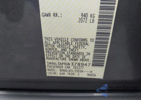 2016 Nissan Altima 2.5 Sr z USA, uszkodzony, nr VIN 1N4AL3AP4GN378947